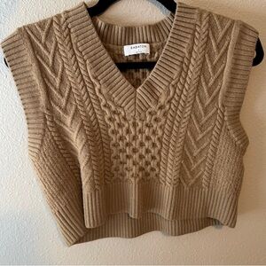 Babaton Beige V-Neck Cable Knit Sweater Vest